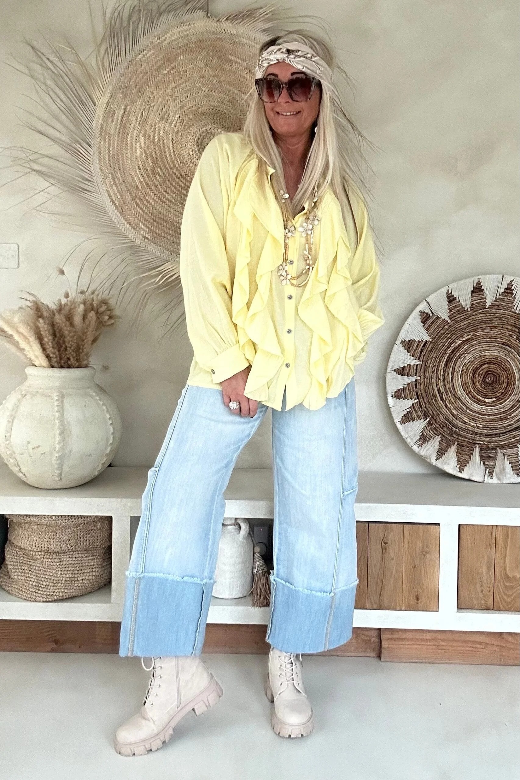 Ruffle Blouse Rilana, Zacht Geel. - Afbeelding 7
