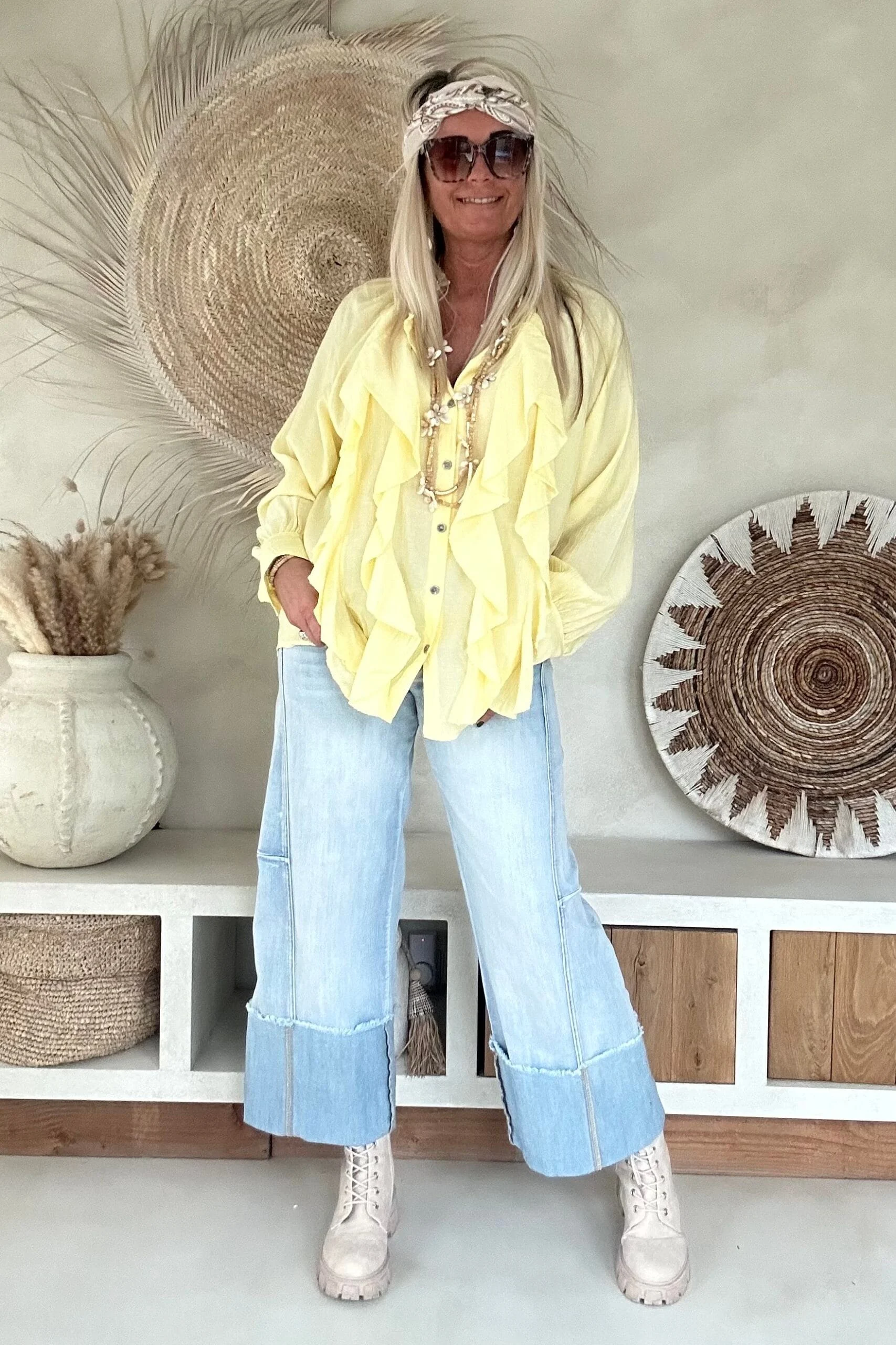 Ruffle Blouse Rilana, Zacht Geel. - Afbeelding 6