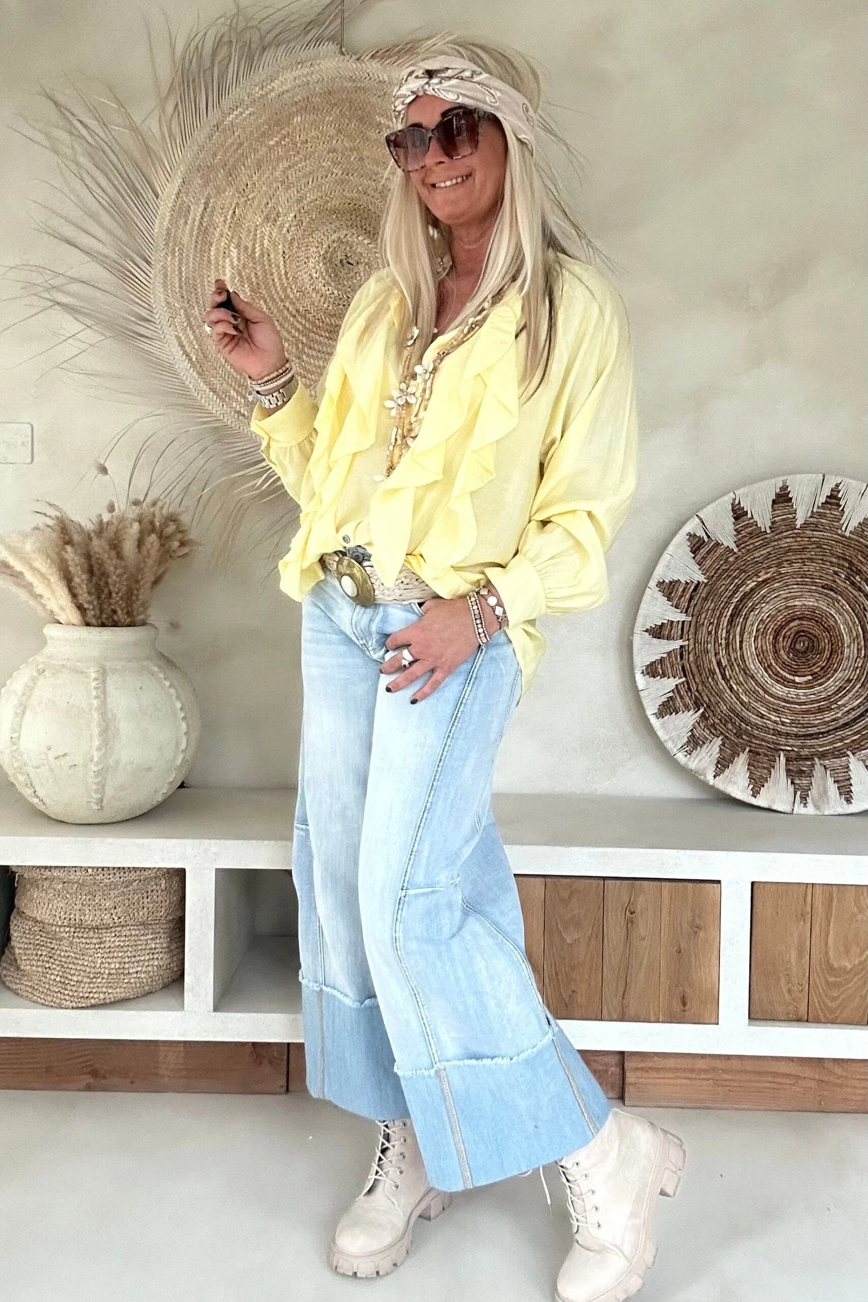 Ruffle Blouse Rilana, Zacht Geel. - Afbeelding 5