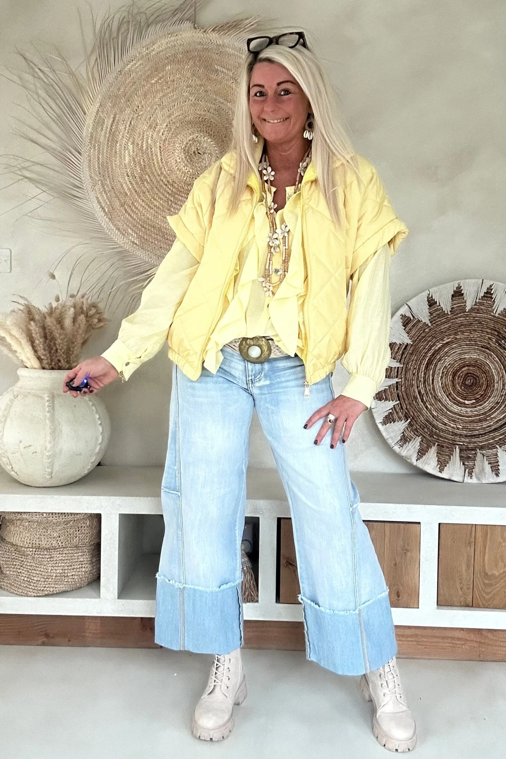 Ruffle Blouse Rilana, Zacht Geel. - Afbeelding 13