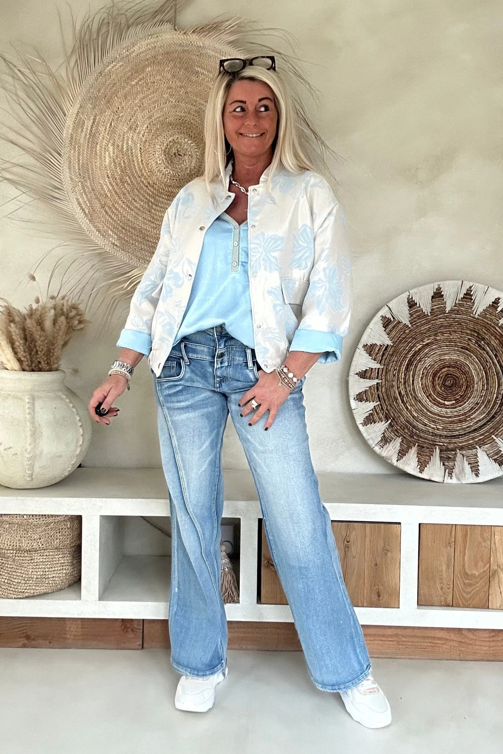Jacquard Bomber Bella, Licht Blauw. - Afbeelding 7