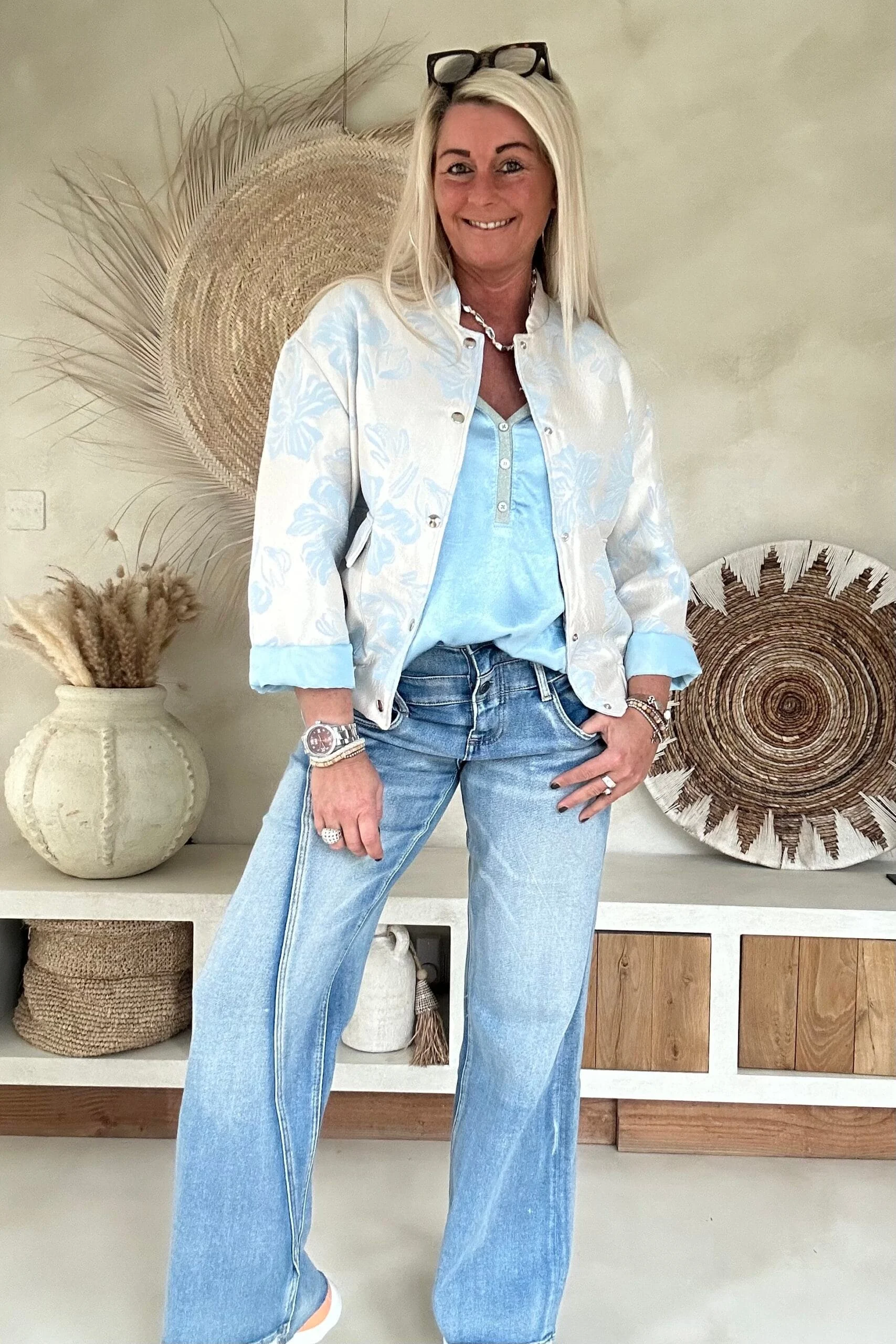 Jacquard Bomber Bella, Licht Blauw. - Afbeelding 6