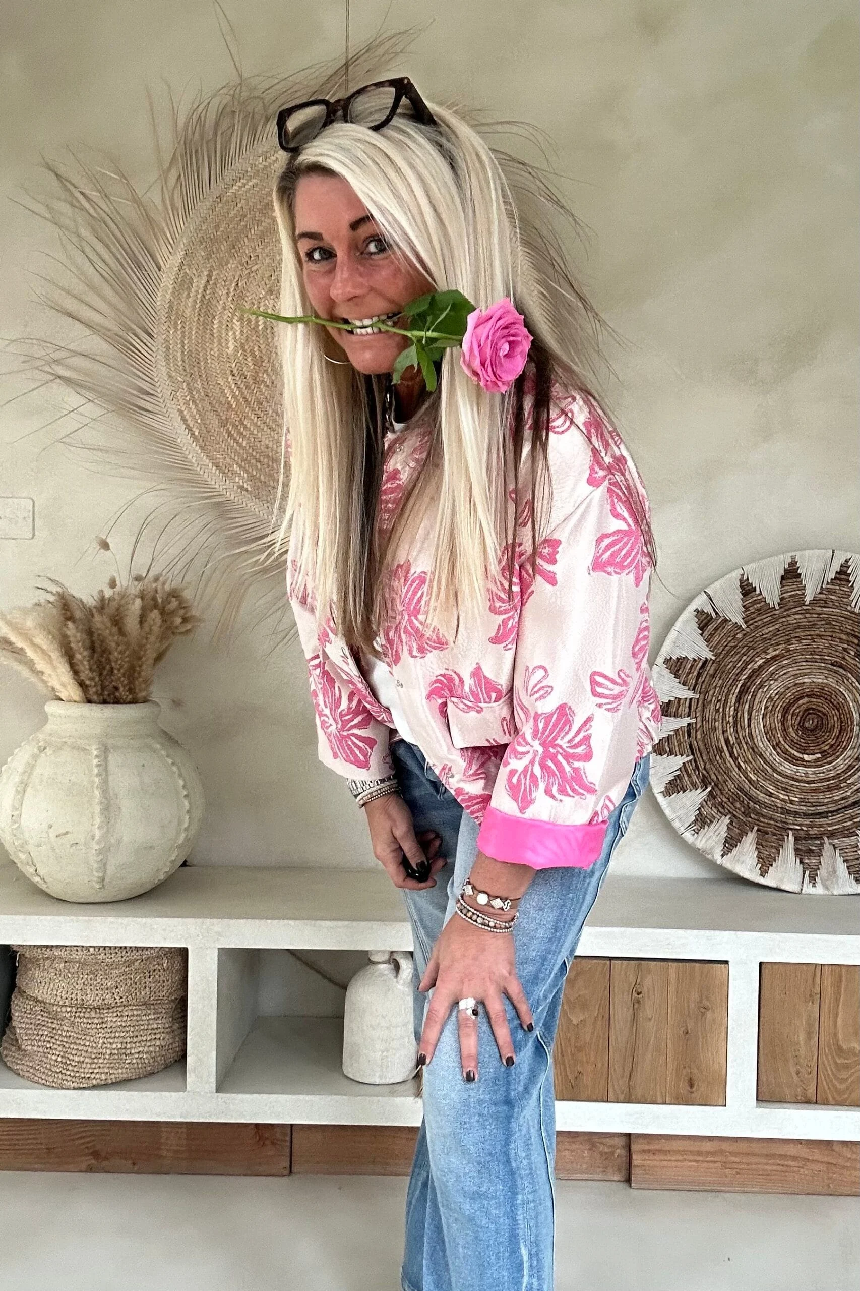 Jacquard Bomber Bella, Fuchsia. - Afbeelding 2