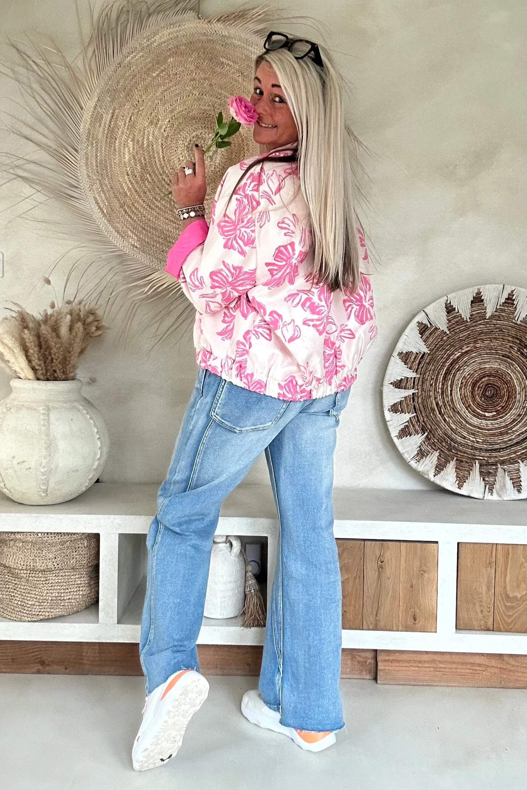 Jacquard Bomber Bella, Fuchsia. - Afbeelding 4