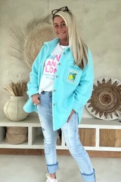 Blouse Vest Lana met Backprint, Aqua.