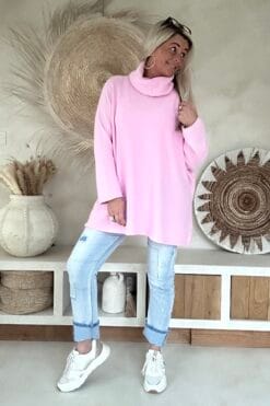 Trui Dora wijdvallend met losse Col, Roze.