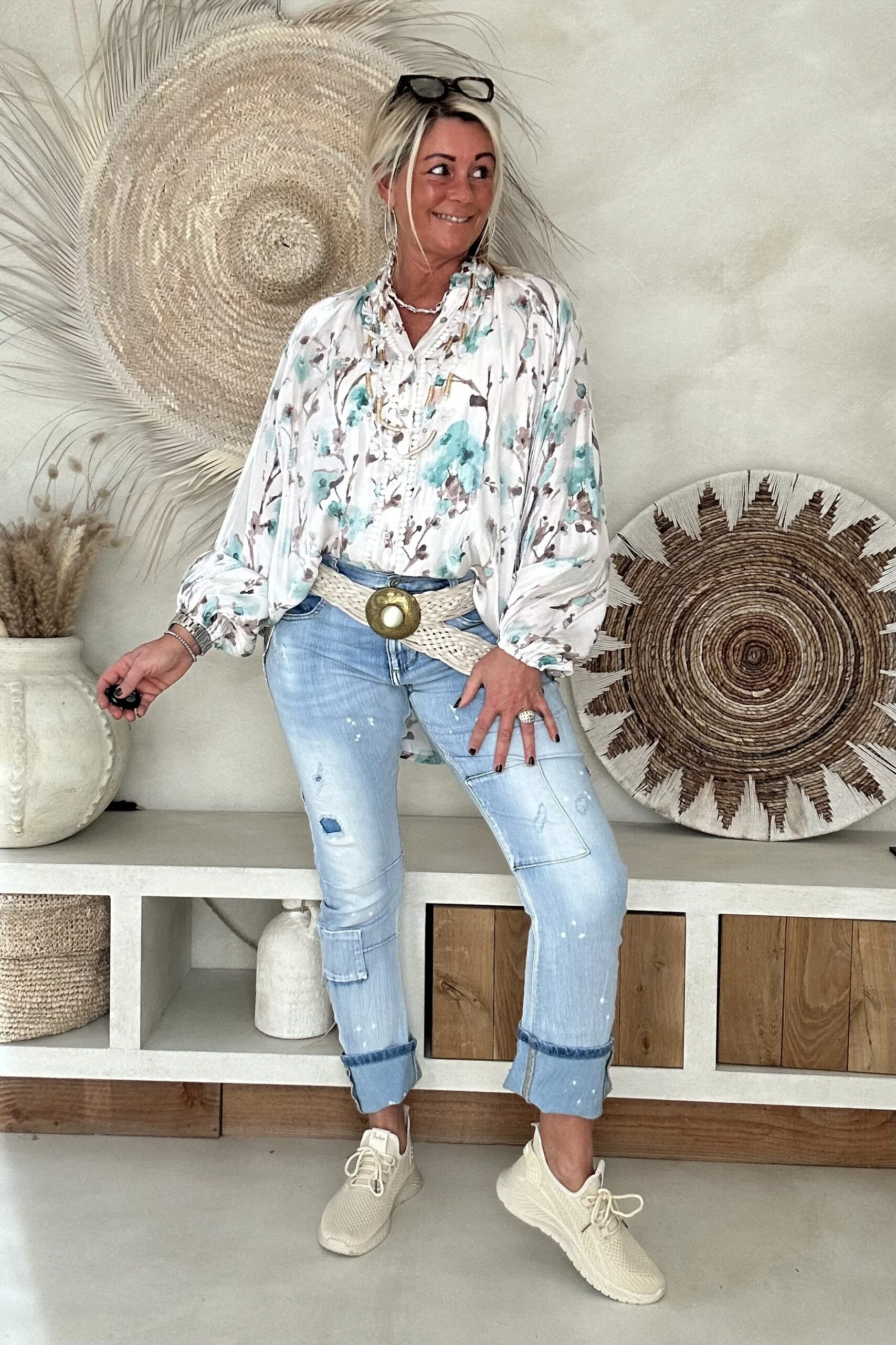 Blouse Britt met Glanseffect Flower, Mint. - Afbeelding 9