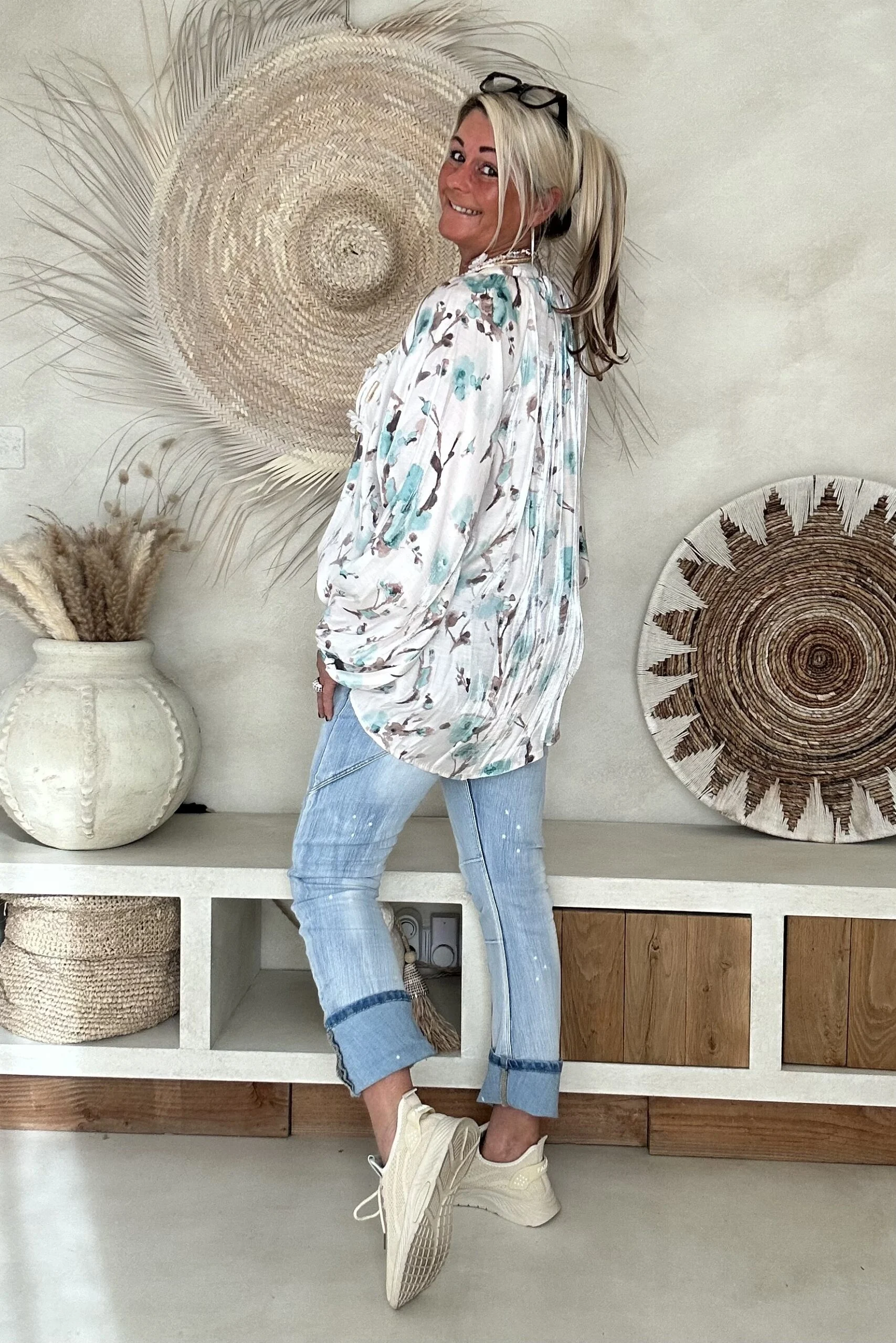 Blouse Britt met Glanseffect Flower, Mint. - Afbeelding 8