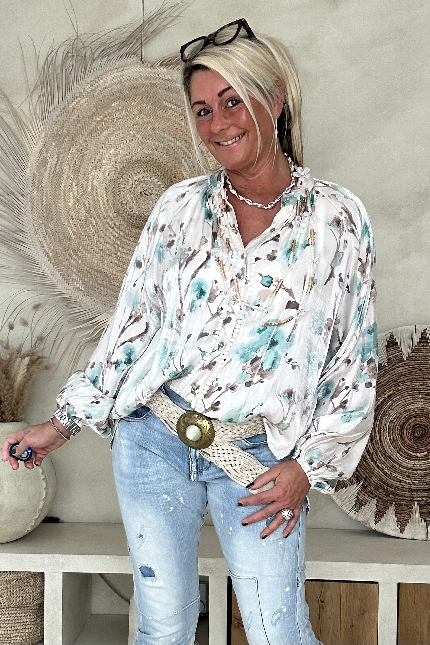 Blouse Britt met Glanseffect Flower, Mint. - Afbeelding 6
