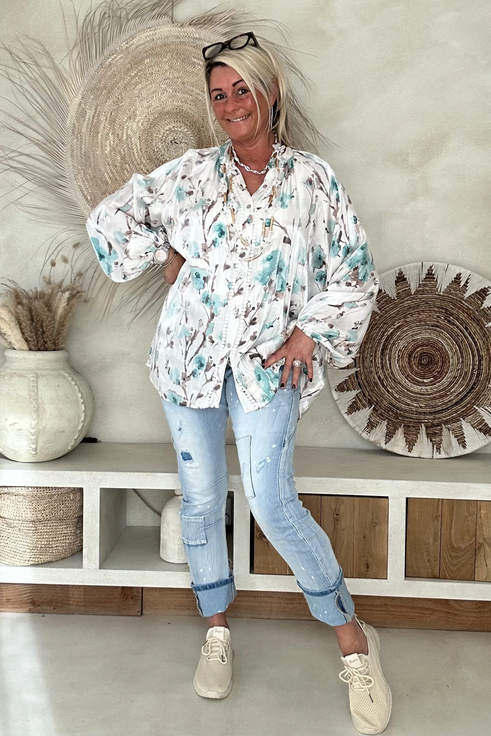 Blouse Britt met Glanseffect Flower, Mint. - Afbeelding 5