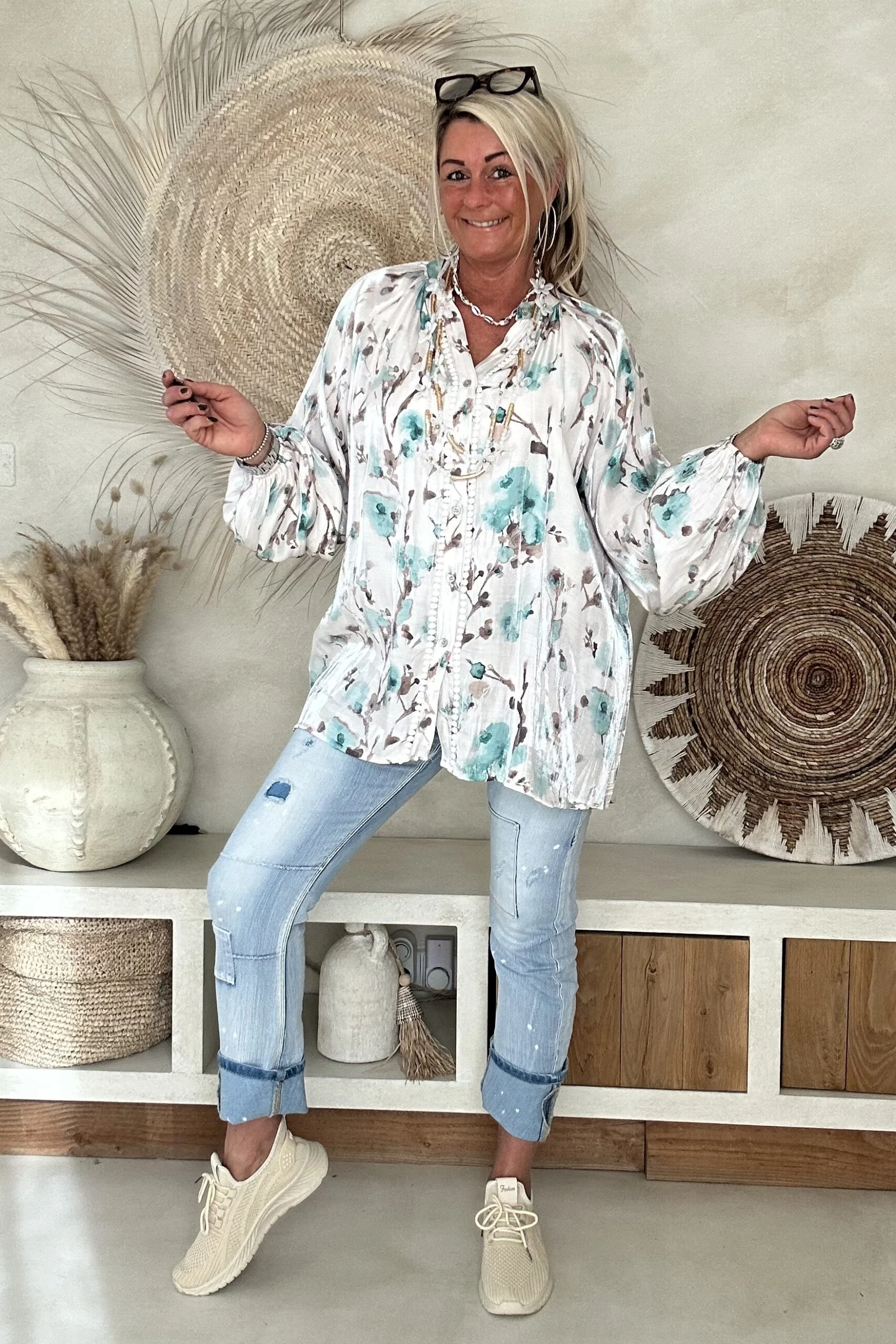 Blouse Britt met Glanseffect Flower, Mint. - Afbeelding 4