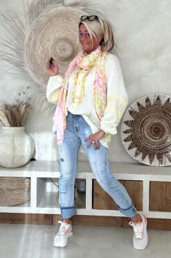 Blouse Britt met Glanseffect, Zacht Geel.