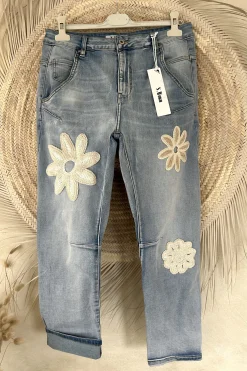S.Woman Hippie Jeans Jola met Bloemen, Licht blauw.