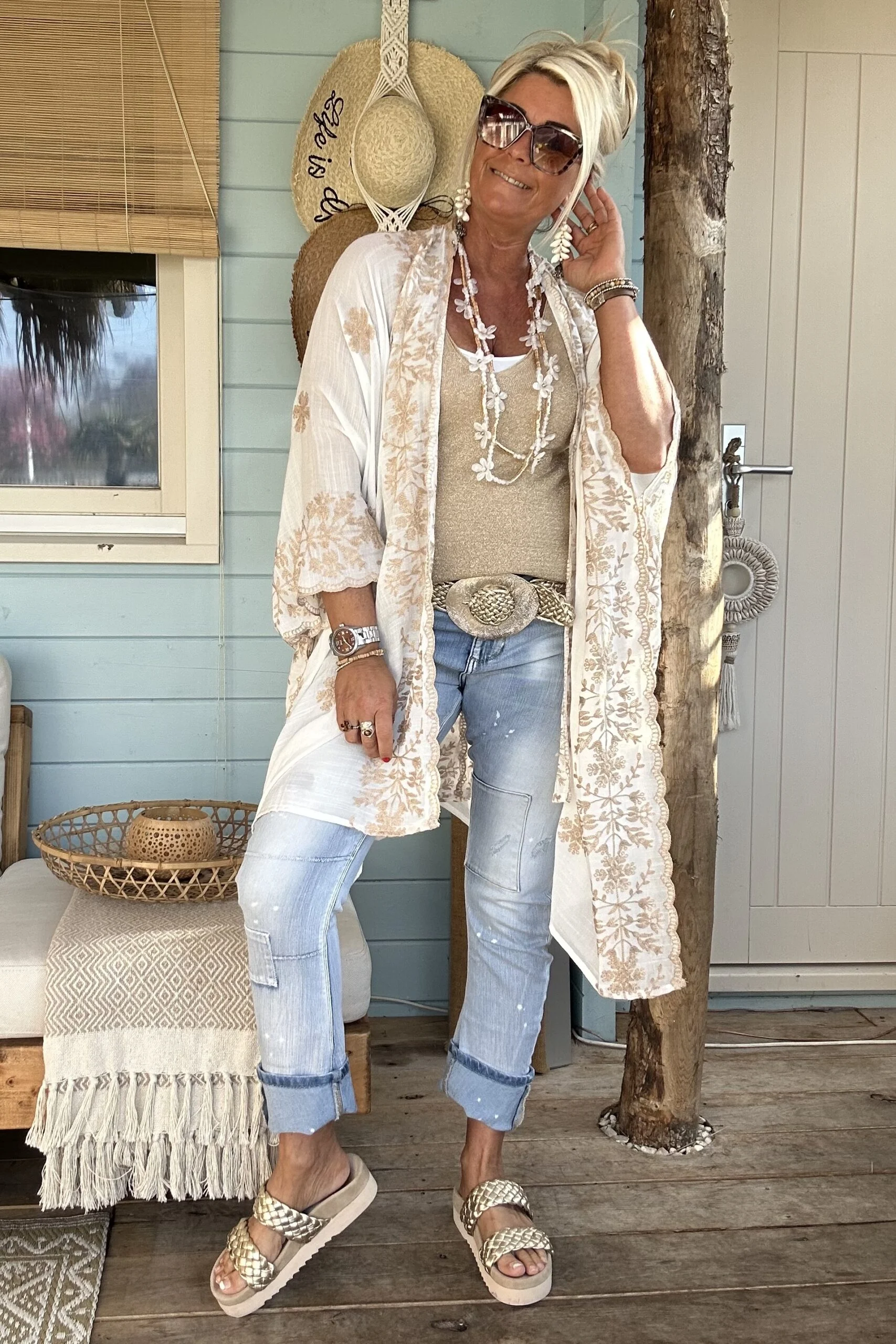 Kimono/Poncho Paloma met Borduursels, Wit. - Afbeelding 3
