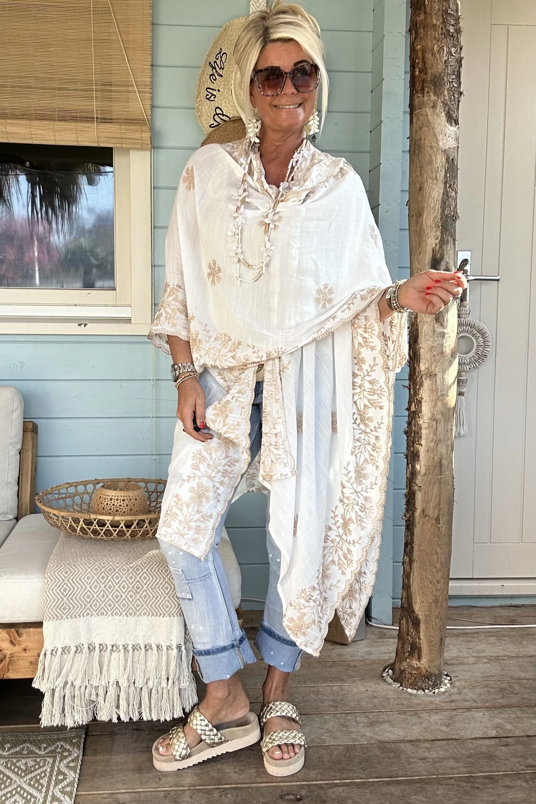 Kimono/Poncho Paloma met Borduursels, Wit. - Afbeelding 5