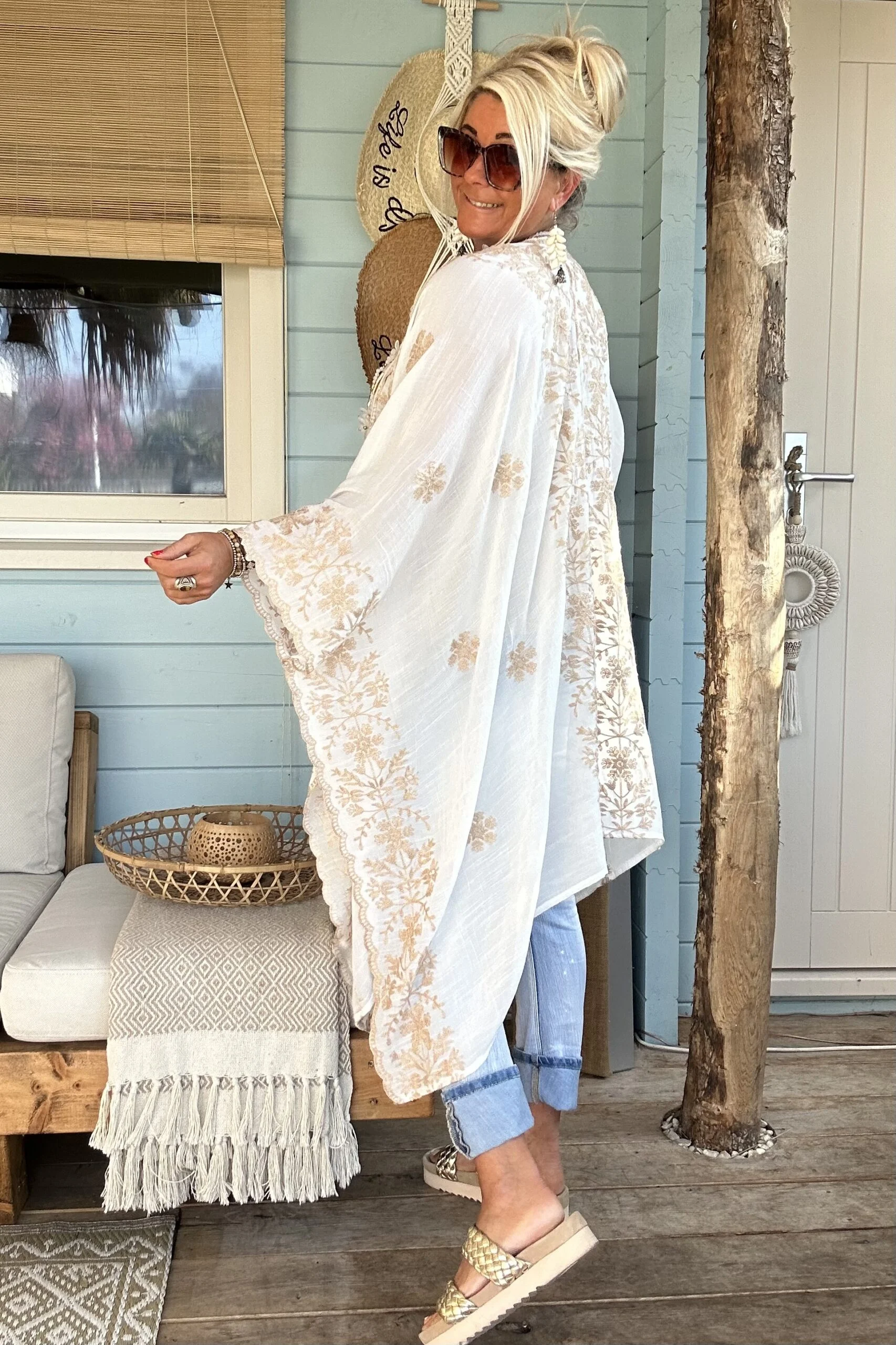 Kimono/Poncho Paloma met Borduursels, Wit. - Afbeelding 2