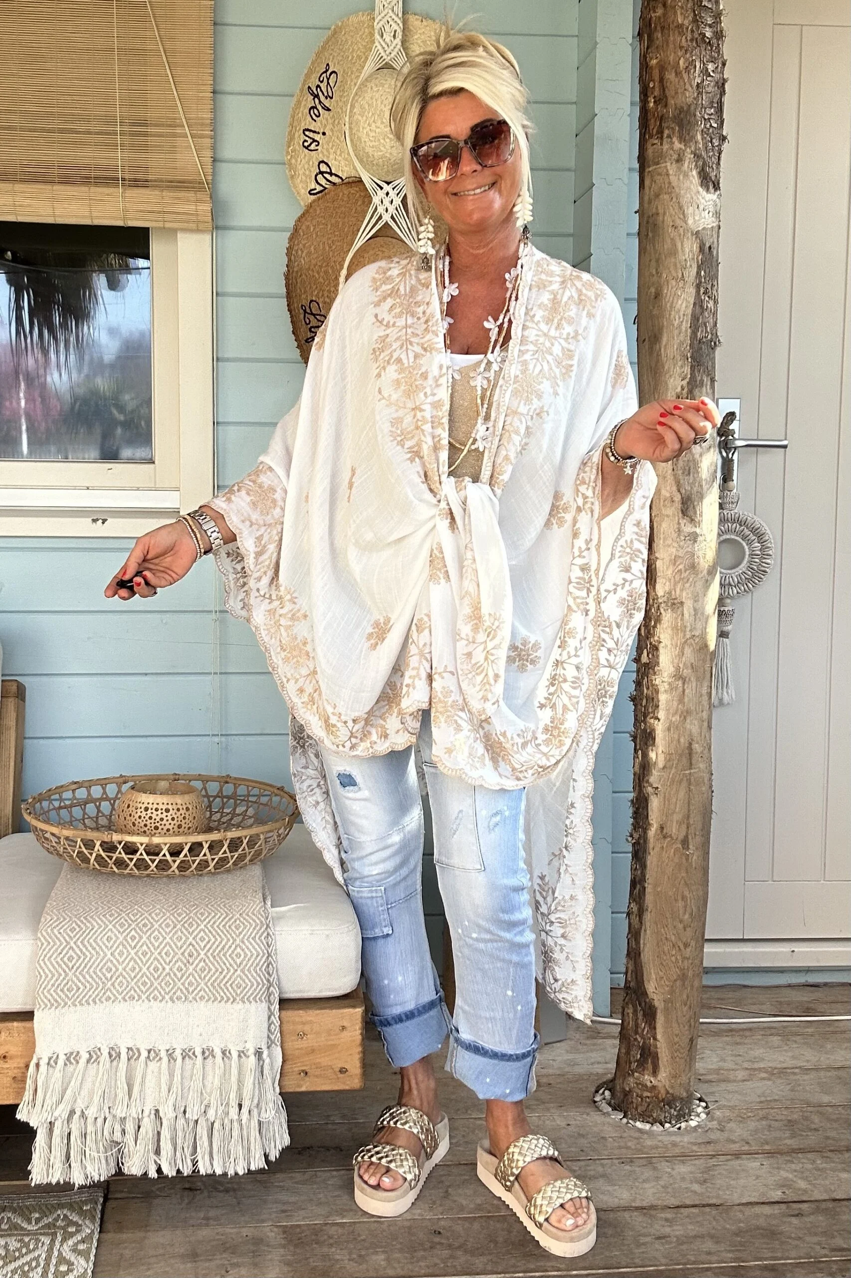 Kimono/Poncho Paloma met Borduursels, Wit. - Afbeelding 8
