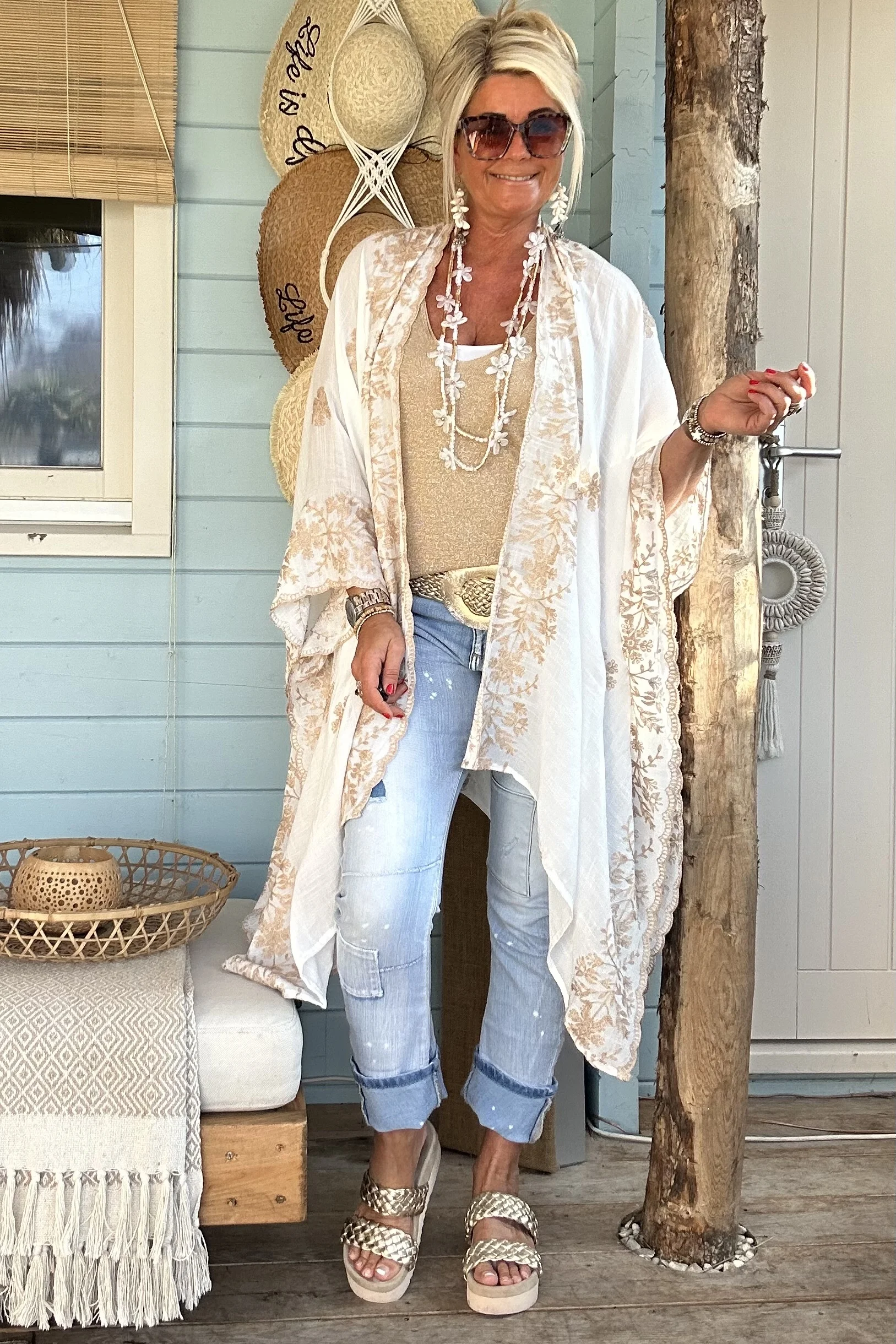 Kimono/Poncho Paloma met Borduursels, Wit. - Afbeelding 6