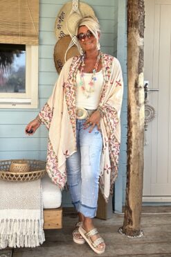 Kimono/Poncho Paloma met Borduursels, Multicolor.