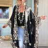 Kimono/Poncho Paloma met Borduursels, Zwart.