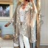 Kimono/Poncho Paloma met Borduursels, Zand.