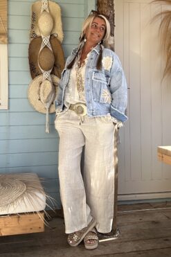 Wijde Linnen Broek Louise, Crème.