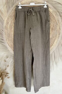 Wijde Linnen Broek Louise, Taupe.