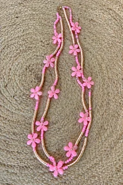 Boho Bloemen ketting Daisy, Fel Roze.