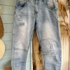Baggy Jeans Bobbie licht Blauw met patches en Zig-zag Stiksels(S. Woman)