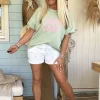 Sweater Faye "Wild Child" Korte mouw, Petrol groen.