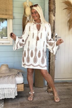 Ibiza tuniek Zahara Paisley, Naturel.