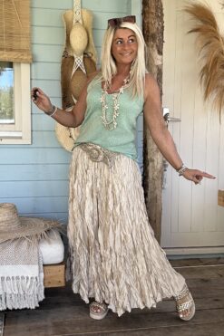 Boho Rok Satijnlook Wrinkle Fleur, Naturel.