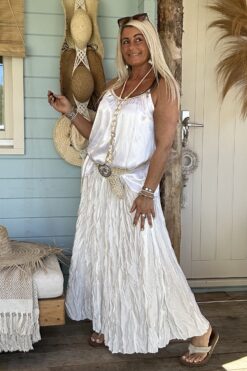 Boho Rok Satijnlook Wrinkle Fleur, Wit.