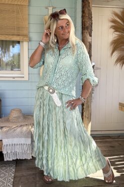 Blouse Kelly Kant met Opstroopmouw, Mint.