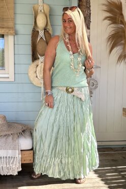 Boho Rok Satijnlook Wrinkle Fleur, Mint.