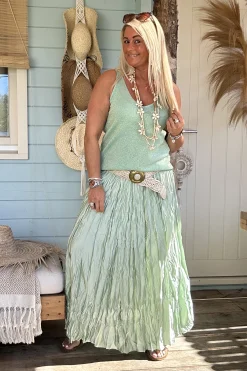 Boho Rok Satijnlook Wrinkle Fleur, Mint.