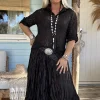 Blouse Kelly Kant met Opstroopmouw, Zwart.
