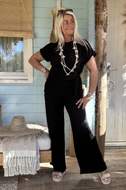 Tweedelige Set Silly met Wafel structuur, Zwart.