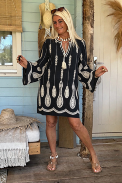 Ibiza tuniek Zahara Paisley, Zwart.