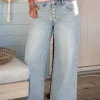 Toxik "Wide Leg" Jeans Rona met bewerkte knopen, Licht blauw.