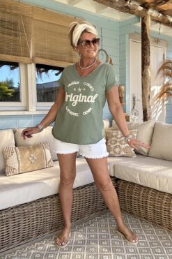 T-shirt Valerie Vintage V-hals, Army.