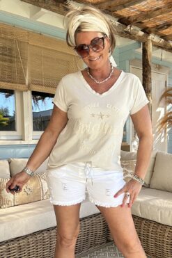 T-shirt Valerie Vintage V-hals, Zand.