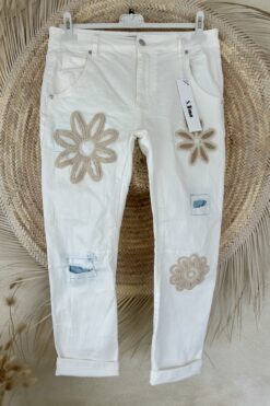 S.Woman Hippie Jeans Jolien met Bloemen, Wit.