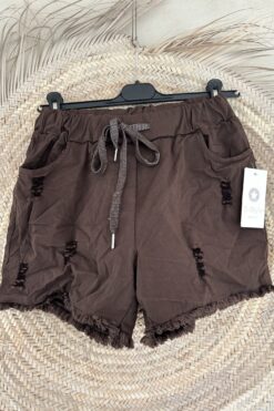 Boho Short Shelby met rafels, Bruin.