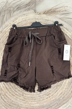 Boho Short Shelby met rafels, Bruin.