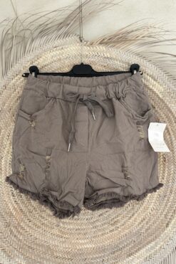 Boho Short Shelby met rafels, Taupe.