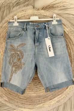 S. Woman Jeans short Prisca Palm Beads Champagne.