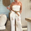 Boho Jumpsuit Belle met Borduursels, Creme.