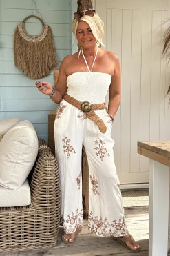 Boho Jumpsuit Belle met Borduursels, Creme.