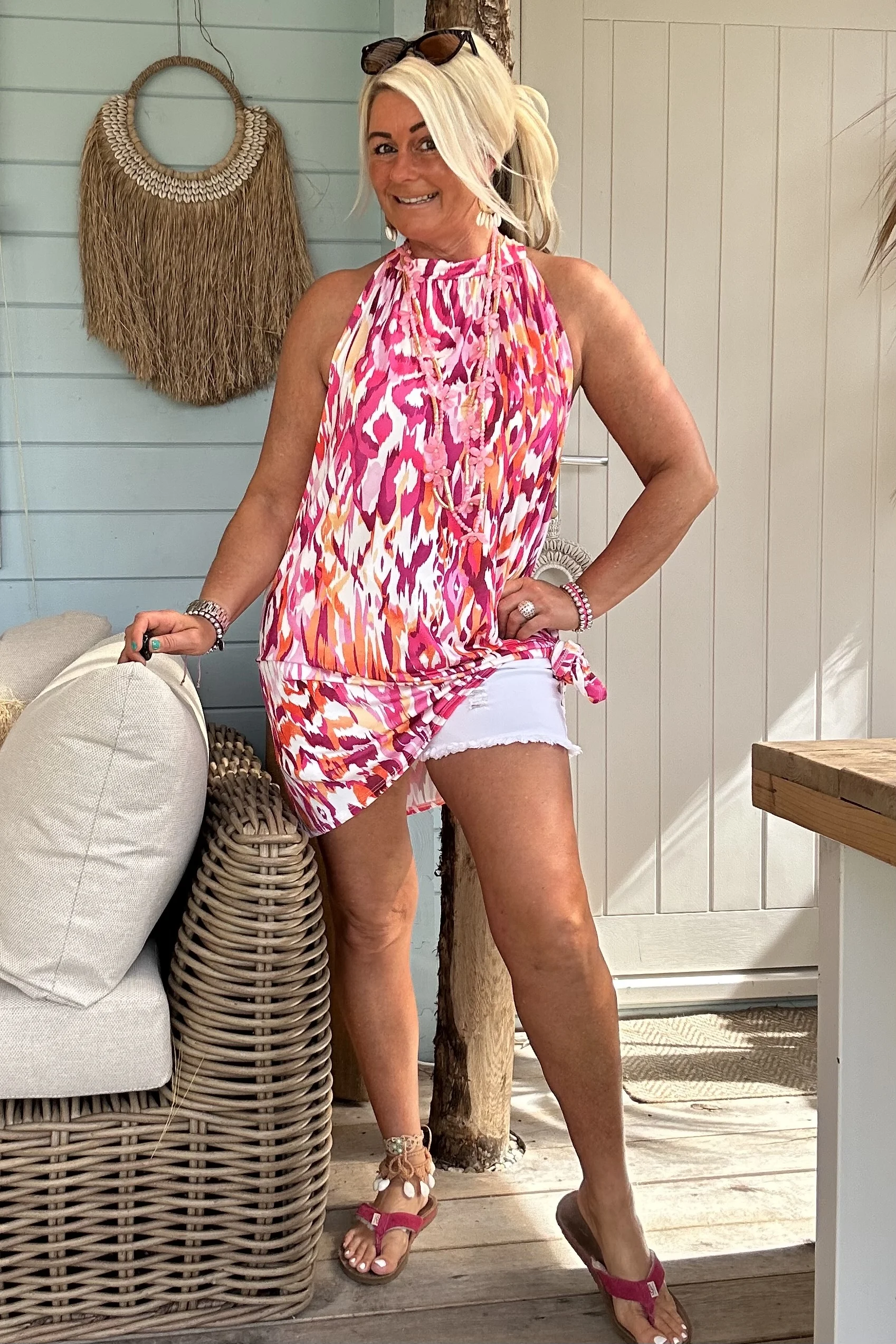 Halter jurkje Naomi Ikat, Fuchsia/ Roze. - Afbeelding 16